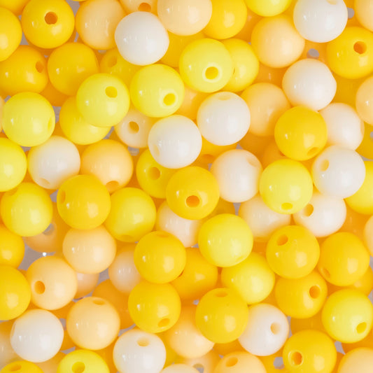 Yellow Shade Round Pastel Plastic Beads | Size : 6mm, 10mm | PB123