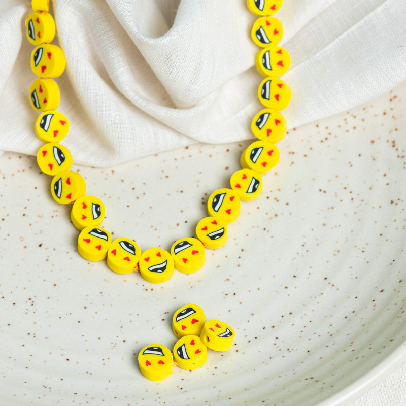 Happy Smiley Polymer Clay Fimo Beads | Size: 6mm (W) Thickness 2mm | 40 PCS 1string