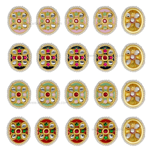 Meenakari Kundan Beads | Size : 18mm | Qty : 12pcs | C-337