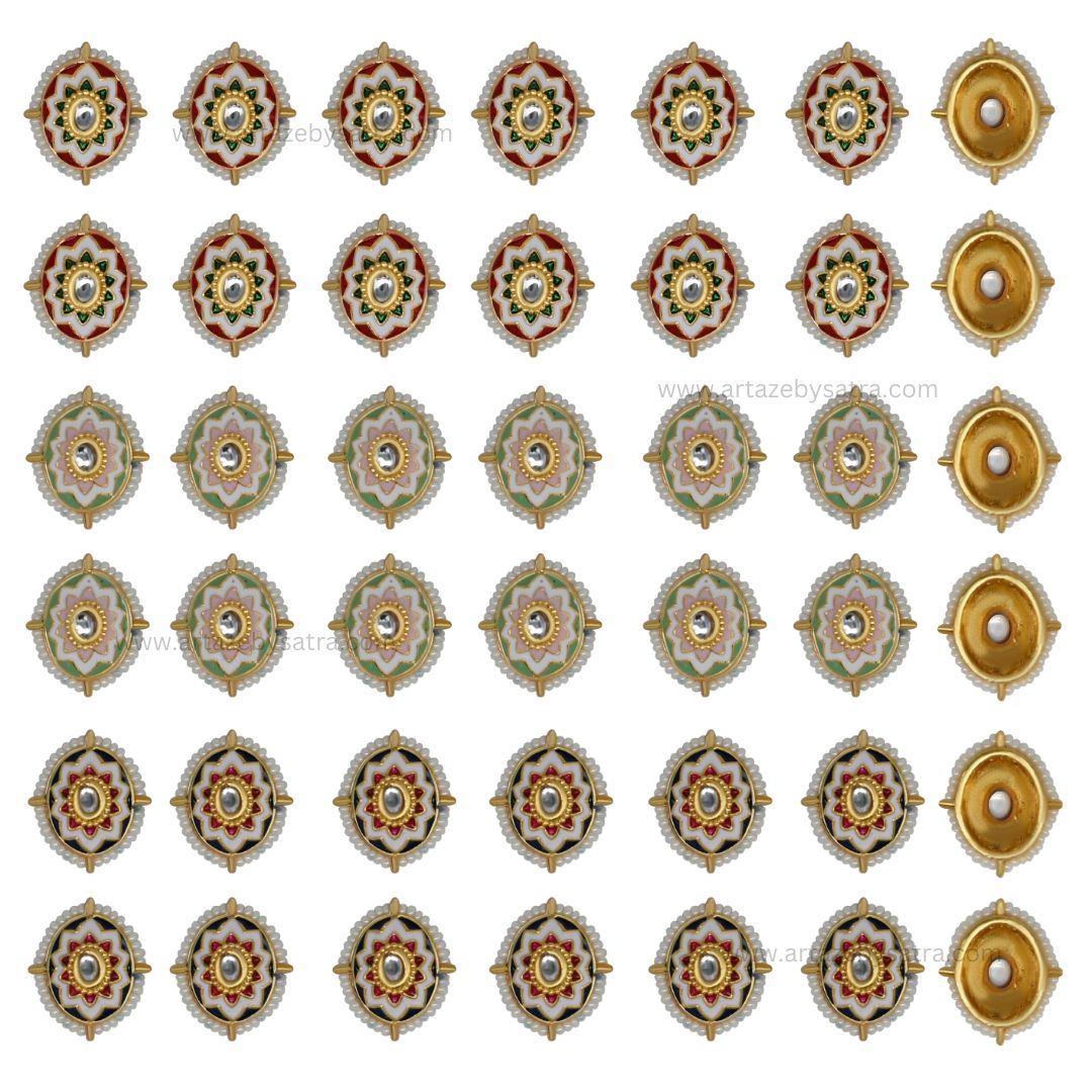 Meenakari Kundan Beads | Size : 18mm | Qty : 12pcs | C-866