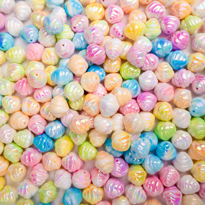 Assorted Shiny Shell Shape Plastic Beads | Size: 15mm | Qty: 12Pcs (High Quality)