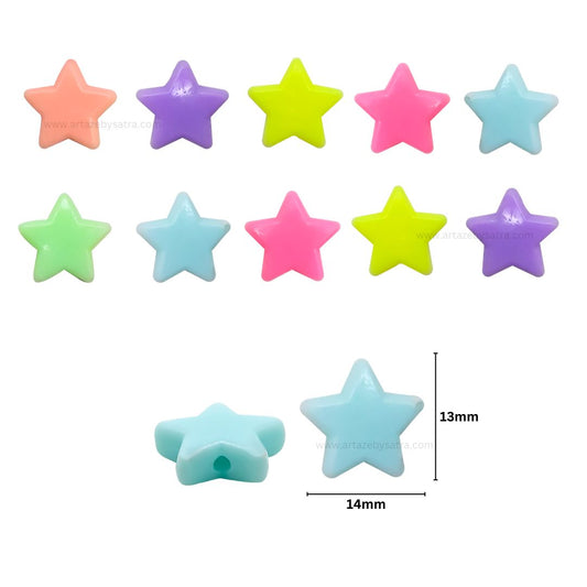Assorted Star Pastel Plastic Beads | Size : 15mm | PB148