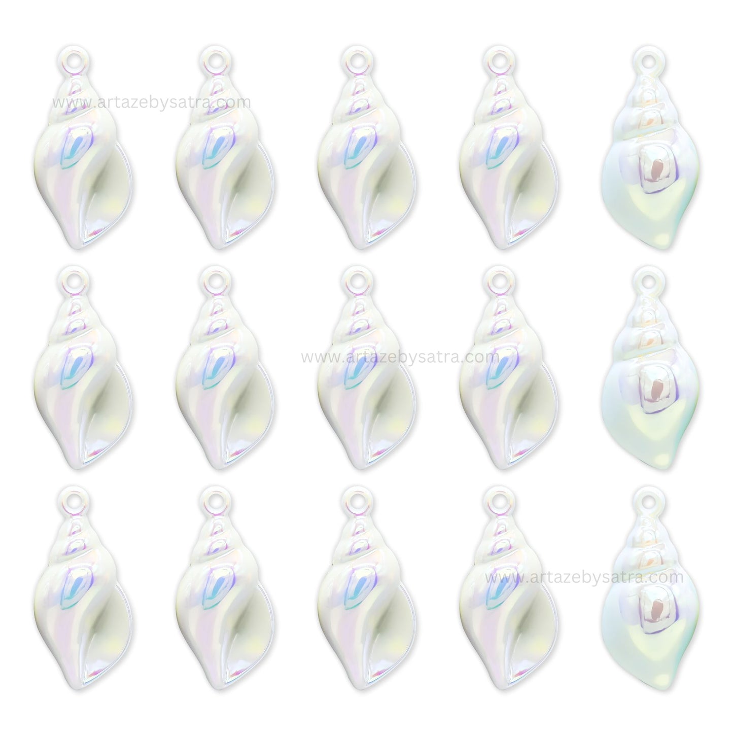 Rainbow White Conch Shell Pendant Plastic Beads | Size : 50mm | Qty : 4pcs | PB179