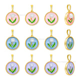 Gold Vermeil Enamel Tulip Flower Pendant with Genuine Pearl | Qty : 1pc | Size : 26mm