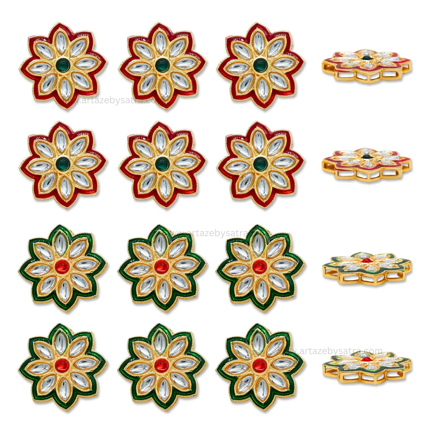 Flower Meenakari Kundan Beads | Size : 23mm | Qty : 4pcs | MK13