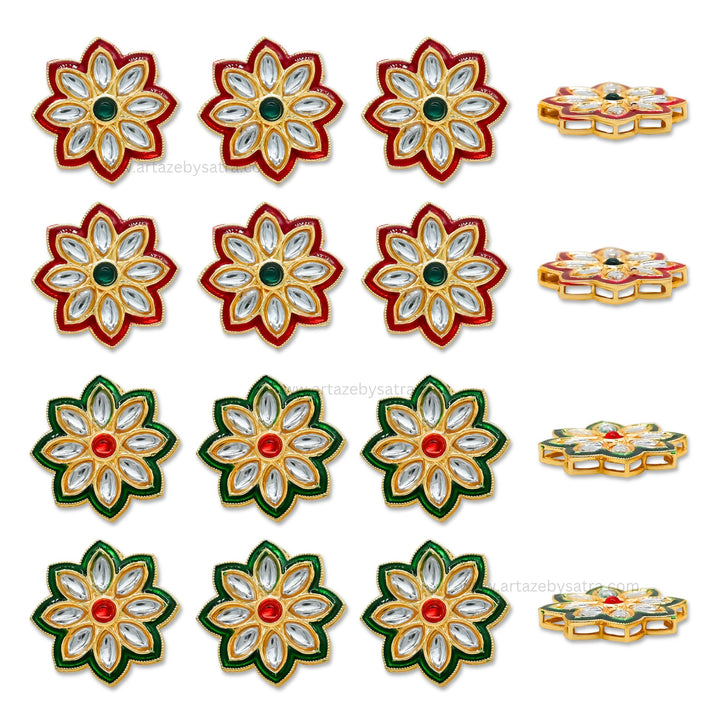 Flower Meenakari Kundan Beads | Size : 23mm | Qty : 4pcs