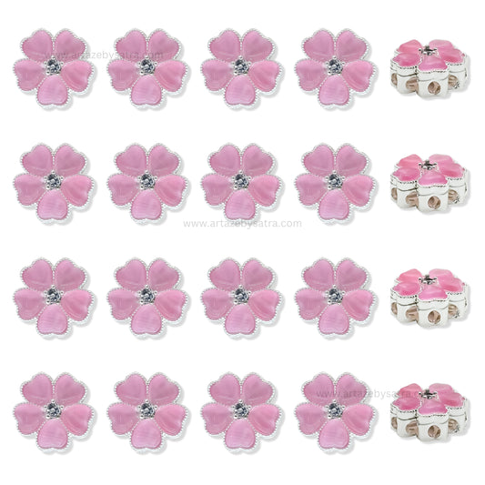Pink Enamel Flower Beads with Rhinestone Center | Qty : 1pc | Size : 12mm