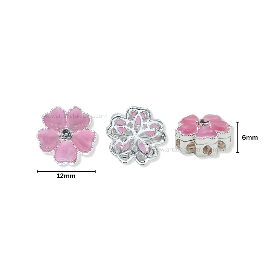 Pink Enamel Flower Beads with Rhinestone Center | Qty : 1pc | Size : 12mm