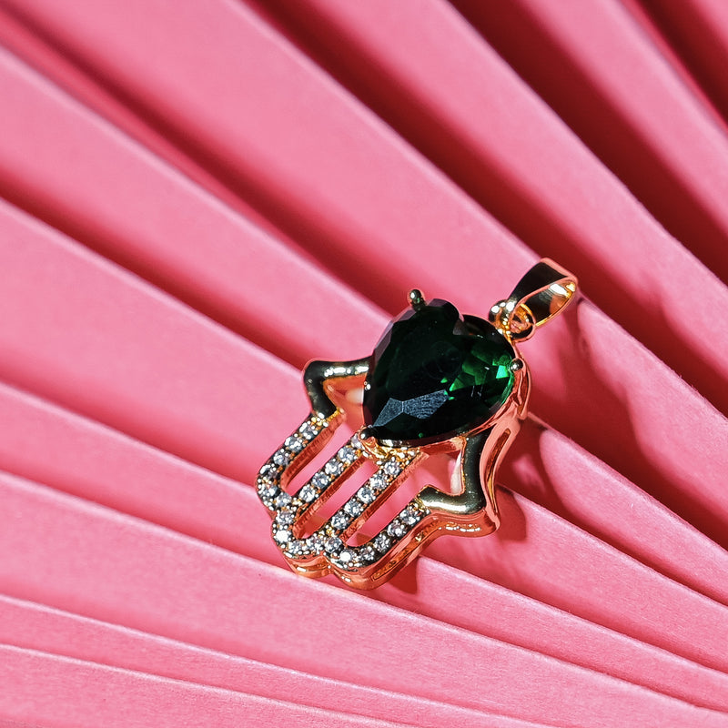 Diamond Green Emerald Hamsa Charm Anti-Tarnish | Size: 23mm | 1PC