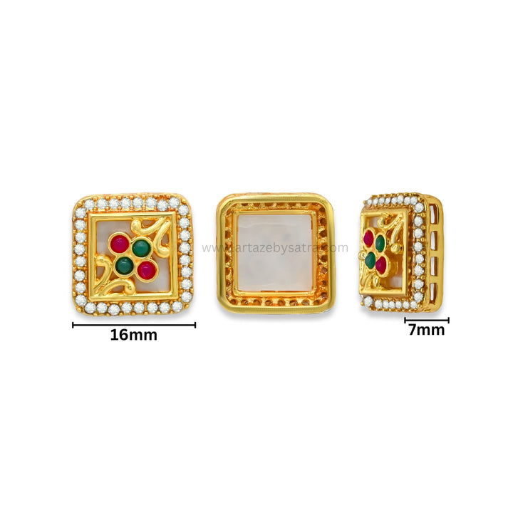 Square Meenakari Kundan Beads | Size : 19mm | Qty : 12pcs
