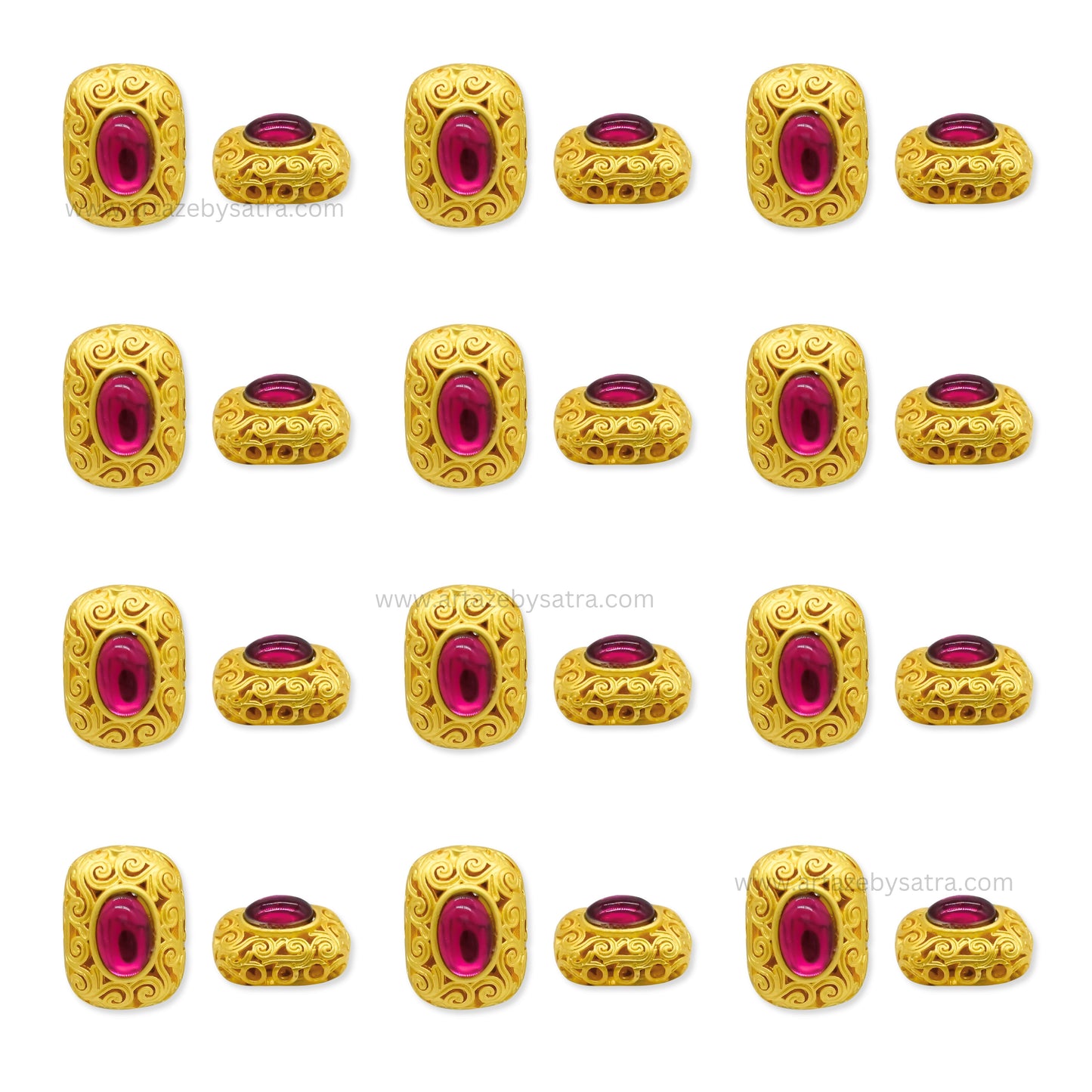 Brass Enamel Pink Stone Beads | High Quality | Size : 12mm | Qty : 4pcs