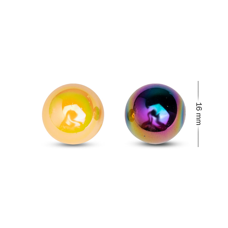 Assorted Rainbow Round Shape Plastic Beads | Size: 16mm | Qty: 12Pcs (High Quality)