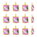 Gold Filled Square Enamel Pendant with Floral Bud & Pearl | Qty : 1pc | Size : 30mm