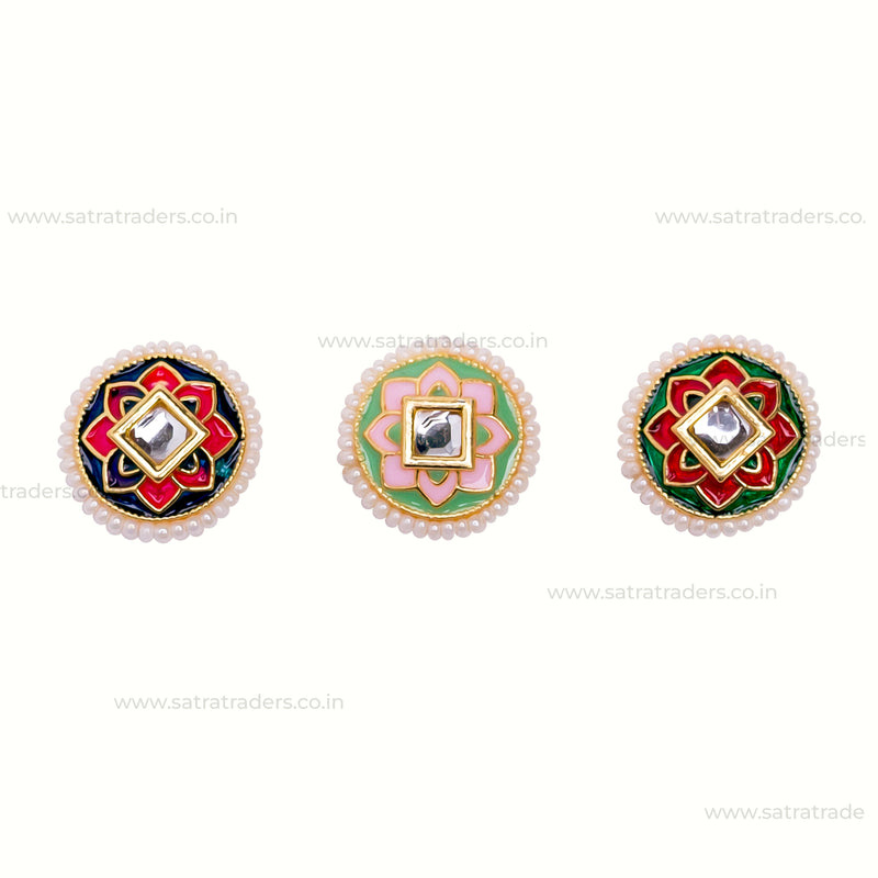 Meenakari Kundan Beads | Size : 12mm | 12pcs | C-935