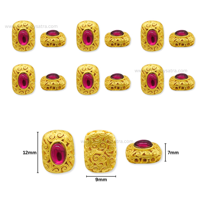 Brass Enamel Pink Stone Beads | High Quality | Size : 12mm | Qty : 4pcs