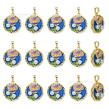 Gold Filled Round Enamel Pendant with Floral Motif & Pearl Accents | Qty : 1pc | Size : 30mm