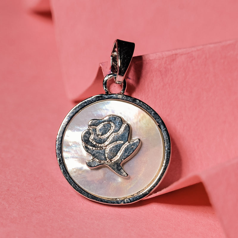 MOP Silver Rose Medallion Charm Anti-Tarnish | Size: 18mm | 1PC