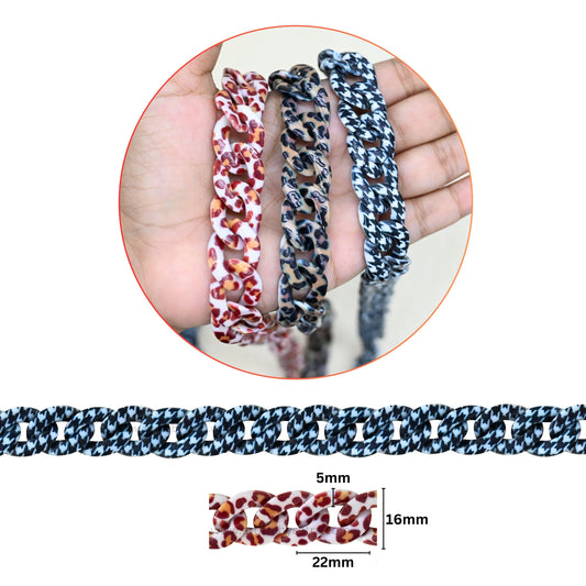 Animal Print Acrylic Chains | Size : H-16mm W-22mm | Qty : 1mtr | AC22
