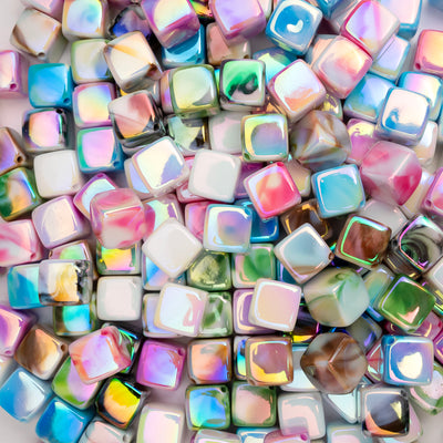Assorted Square Rainbow Plastic Beads | Size: 12mm | Qty: 12Pcs (High Quality)