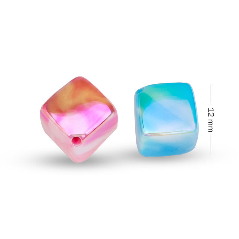 Assorted Square Rainbow Plastic Beads | Size: 12mm | Qty: 10Pcs (High Quality)