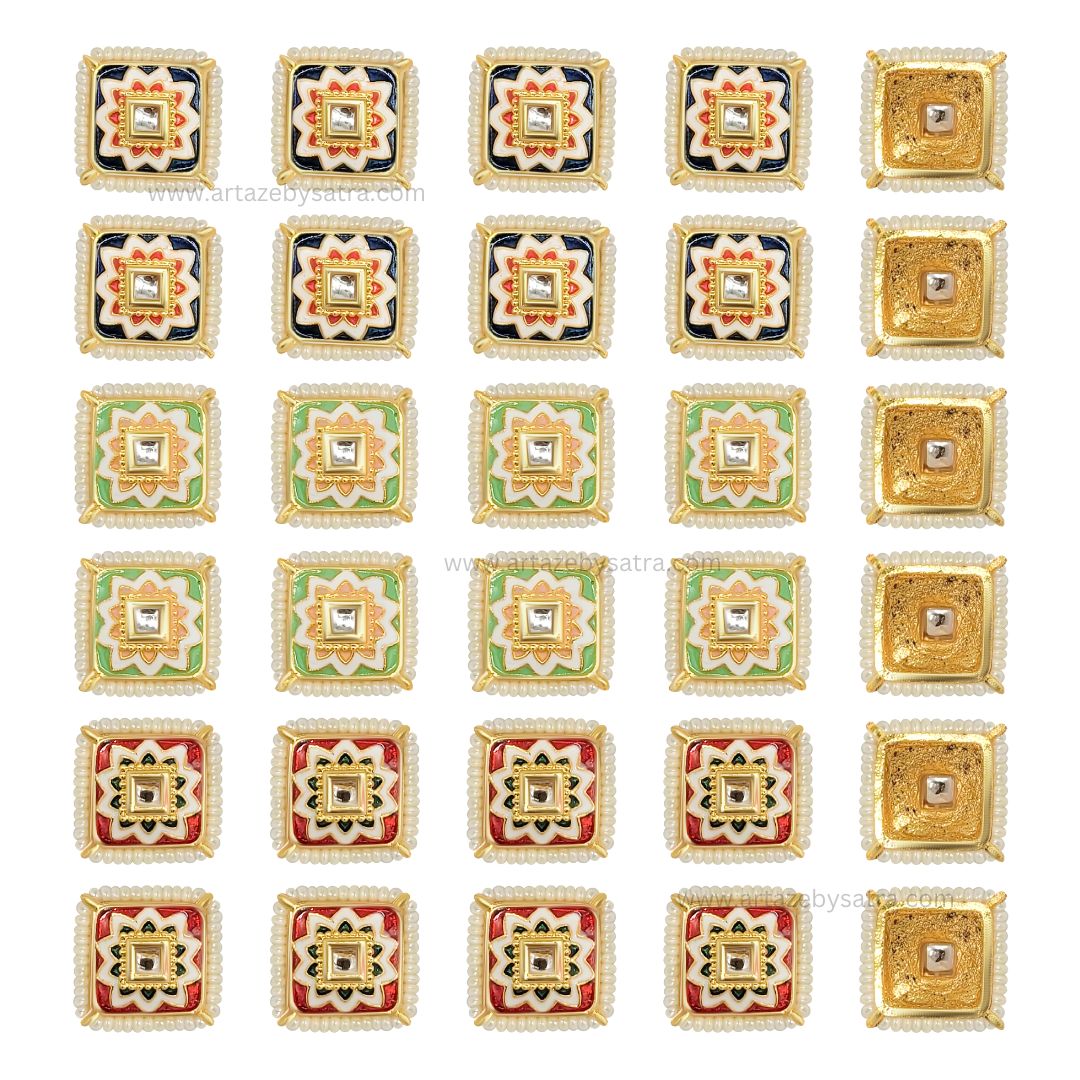 Meenakari Kundan Beads | Size : 15mm | Qty : 12pcs | C-867