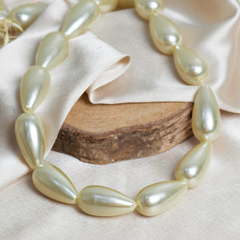 Drop Shape 2 Hole Pearl Beads | Size : H-30mm W-16mm-20ss | Qty : 1 Bunch (Approx 144pcs)