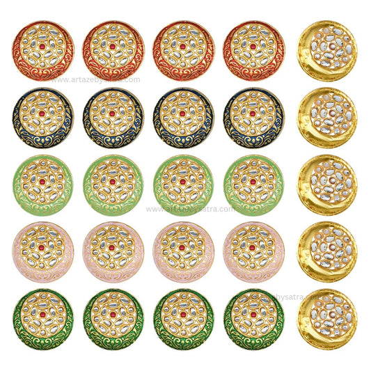 Meenakari Kundan Beads | Size : 31mm | Qty : 6pcs | C-334