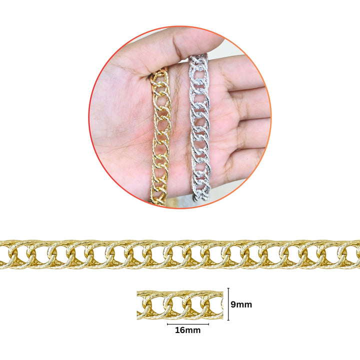 Aluminium Chain | Size : W-9mm H-16mm | Qty : 1mtr | JT-19-35-15