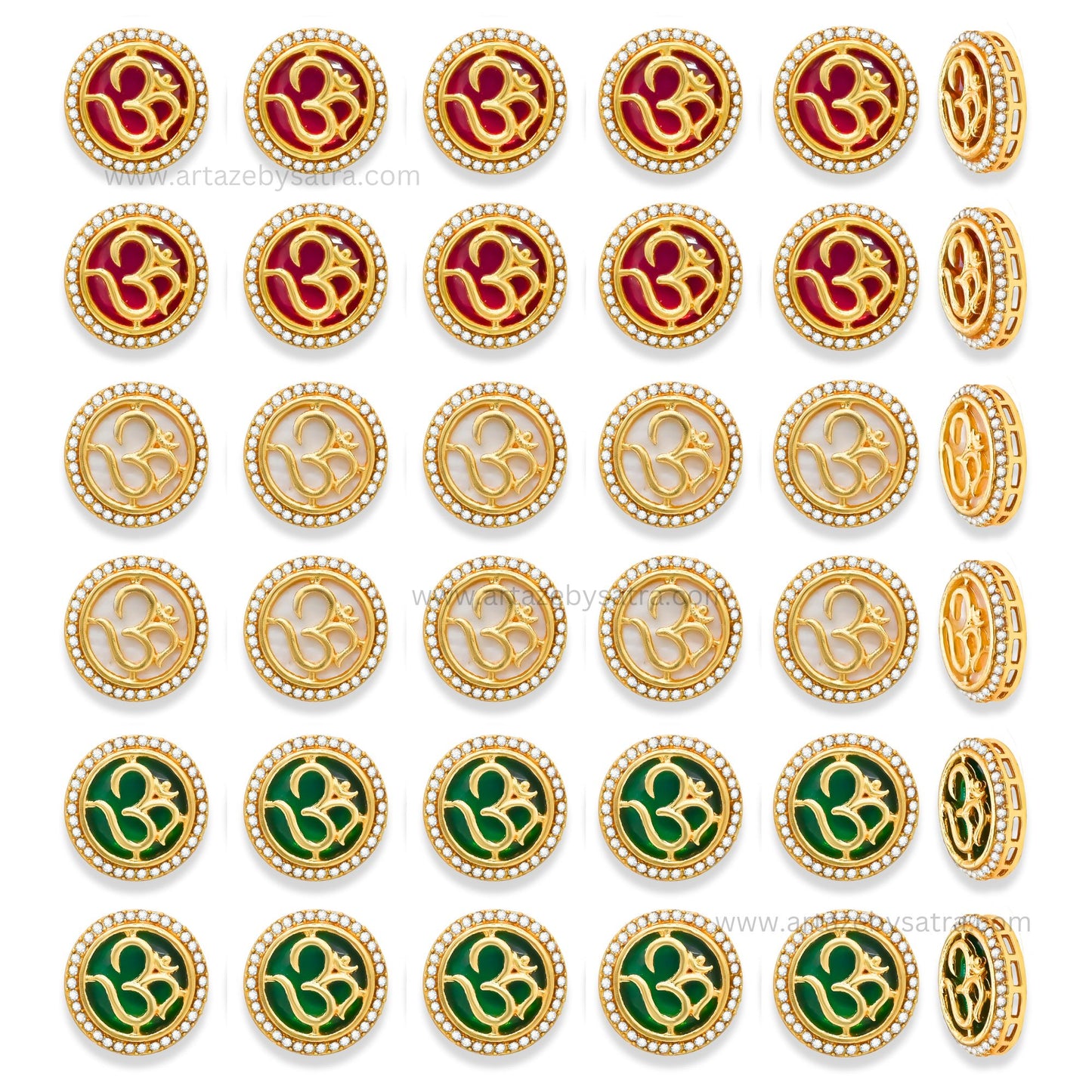 Om Meenakari Kundan Beads | Size : 17mm | Qty : 12pcs | MK23