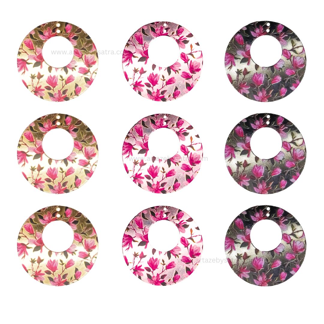 2 Loop Round Floral Matt Finish Metal Art | Size : 40mm | Qty : 20pcs | MF03