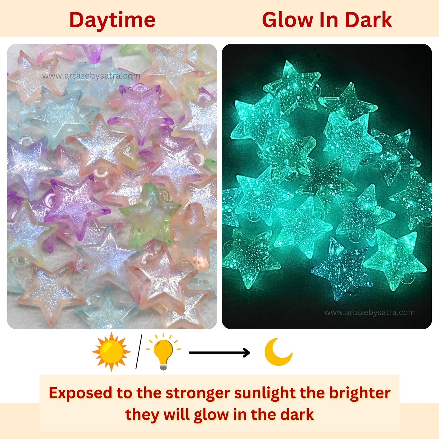 Assorted Transparent Star Glow In Dark Plastic Beads | Size: 24mm | PB38