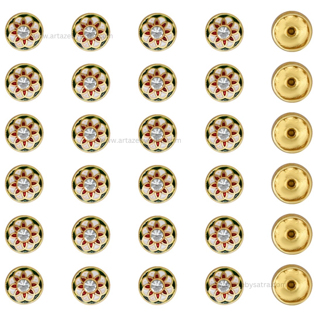 Meenakari Kundan Beads | Size : 15mm | Qty : 12pcs | MKB48