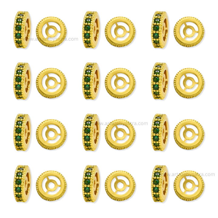 Brass Enamel Green Stone Charms Beads | High Quality | Size : 8mm | Qty : 6pcs