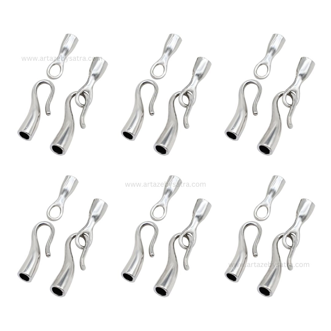 Silver Hook and Eye Jewelry Cord Ends | Qty : 6pcs | BF46