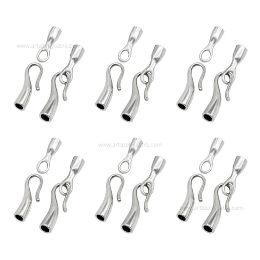 Silver Hook and Eye Jewelry Cord Ends | Qty : 6pcs | BF46