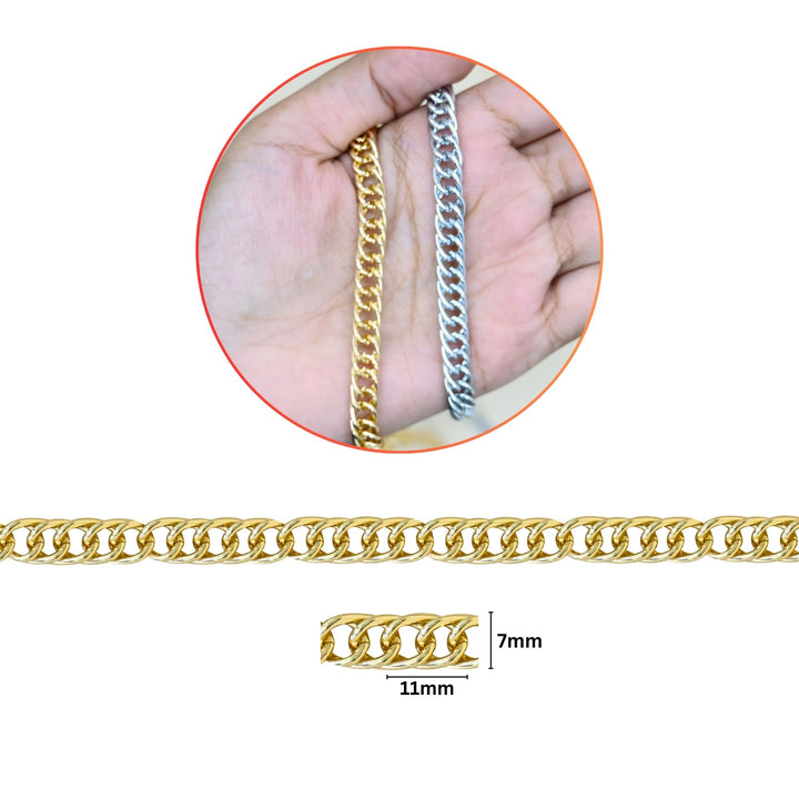 Aluminium Chain | Size : W-7mm H-11mm | Qty : 1mtr | JT-14-43-4