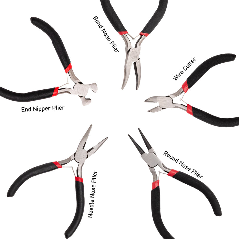 Jewellery Making Pliers Set of 5 | Needle Nose | Bent Nose | End Cutting | Round Nose | Combination Plier(18no.)