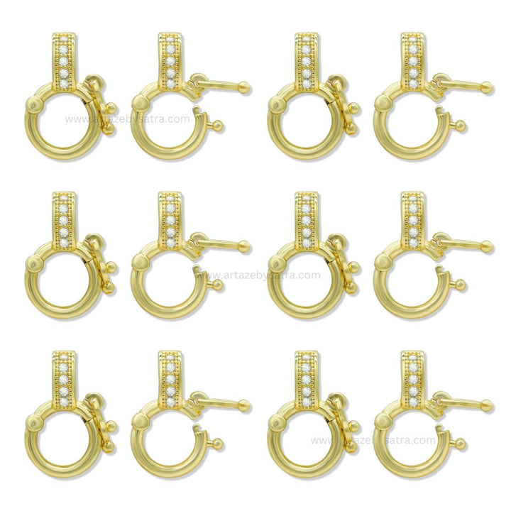 Brass Lobster Clasps with Crystal Pavé Detail | Qty : 2pcs | Size : 15mm