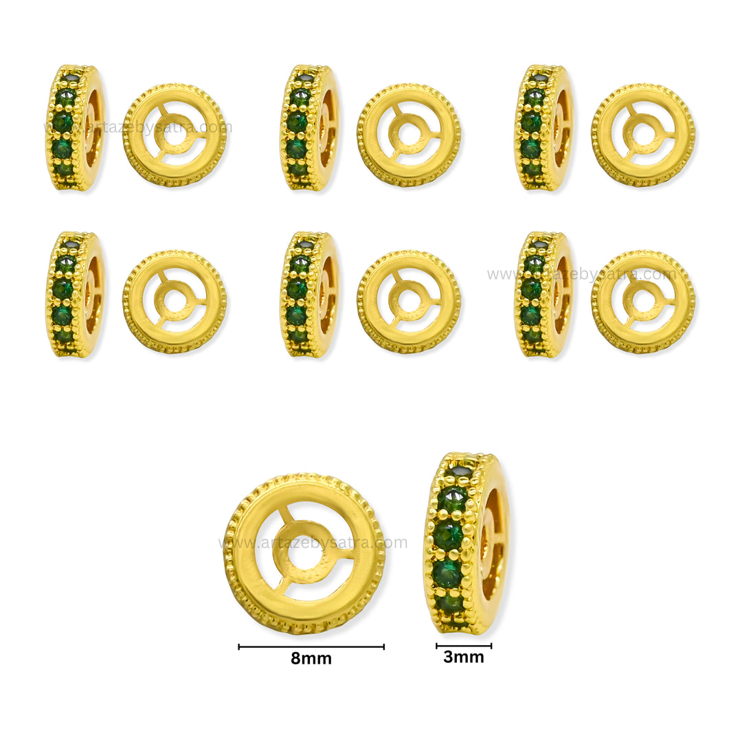 Brass Enamel Green Stone Charms Beads | High Quality | Size : 8mm | Qty : 6pcs