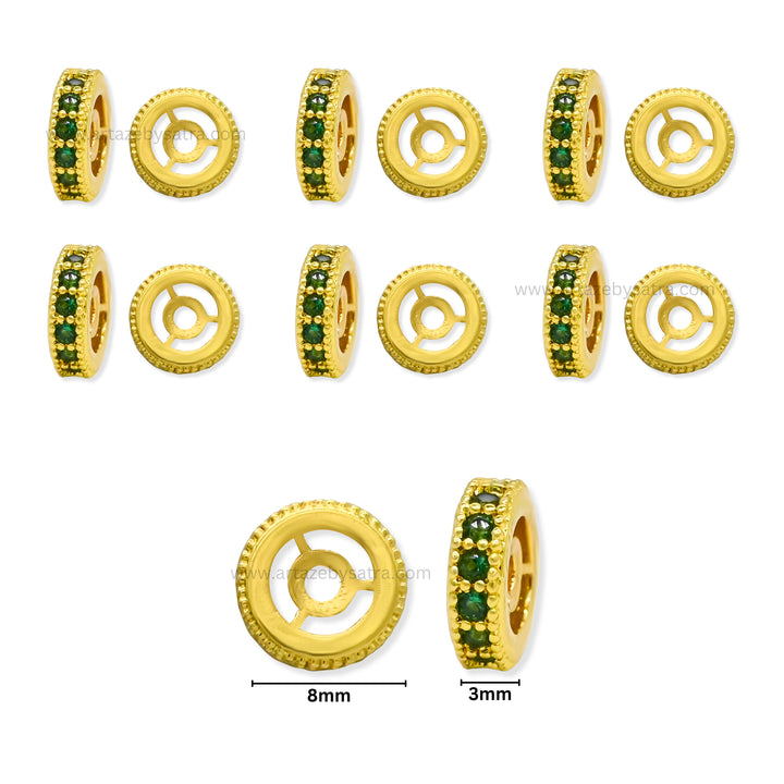Brass Enamel Green Stone Charms Beads | High Quality | Size : 8mm | Qty : 6pcs