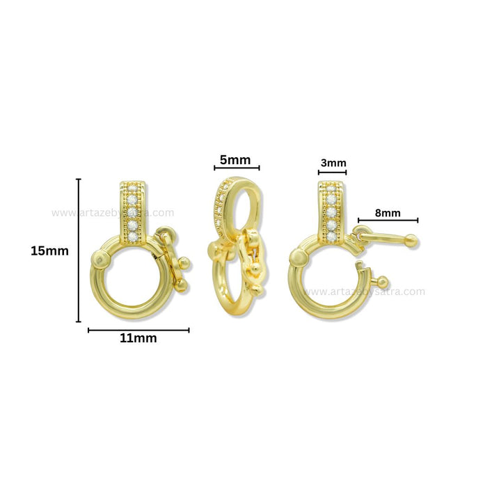 Brass Lobster Clasps with Crystal Pavé Detail | Qty : 2pcs | Size : 15mm