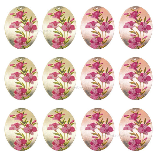 1 Loop Oval Floral Shiny Finish Metal Art | Size : 45mm | Qty :20pcs | MF02
