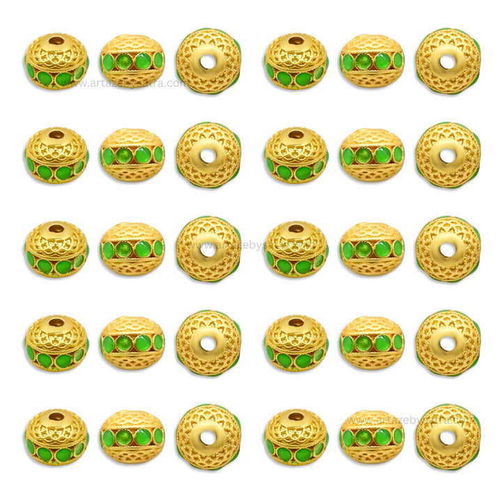 Brass Green Enamel Charms | High Quality | Size : 10mm | Qty : 4pcs