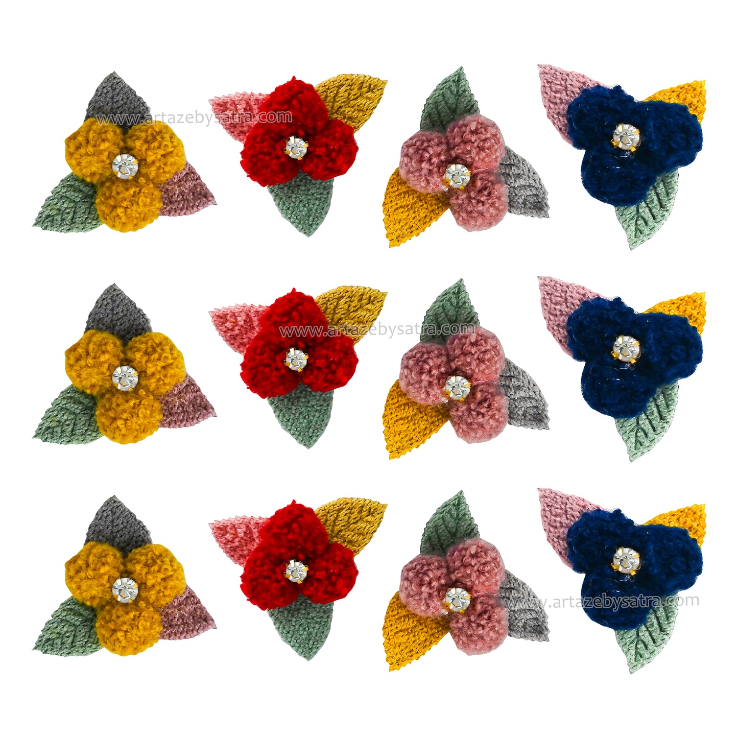 Decorative Knit Flower Appliques for Crafts | Size : 40mm | Qty : 6pcs