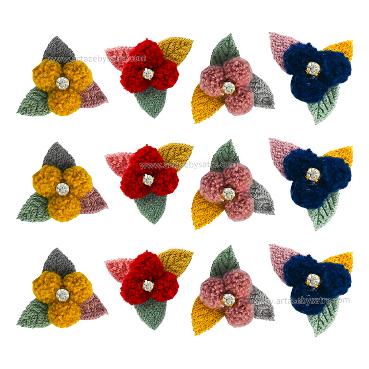 Decorative Knit Flower Appliques for Crafts | Size : 40mm | Qty : 6pcs