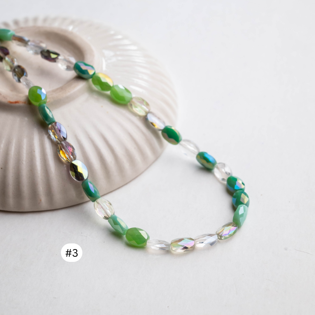 Pastel Shimmer Oval Beads | Size : 8mm | Qty : 1 line-approx 70pcs | GB29
