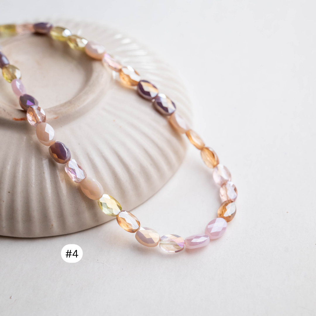 Pastel Shimmer Oval Beads | Size : 8mm | Qty : 1 line-approx 70pcs | GB29