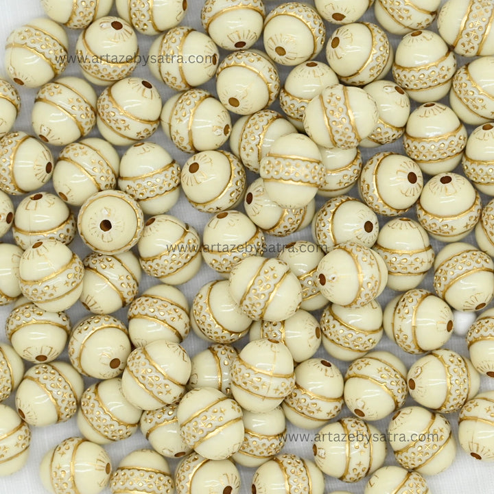 Oval Cream Enamel Filigree Beads | Size : 12mm