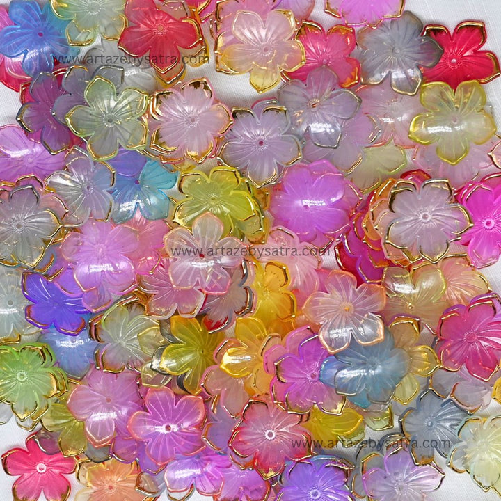 Assorted Acrylic Golden Colour Outlines Flower Beads