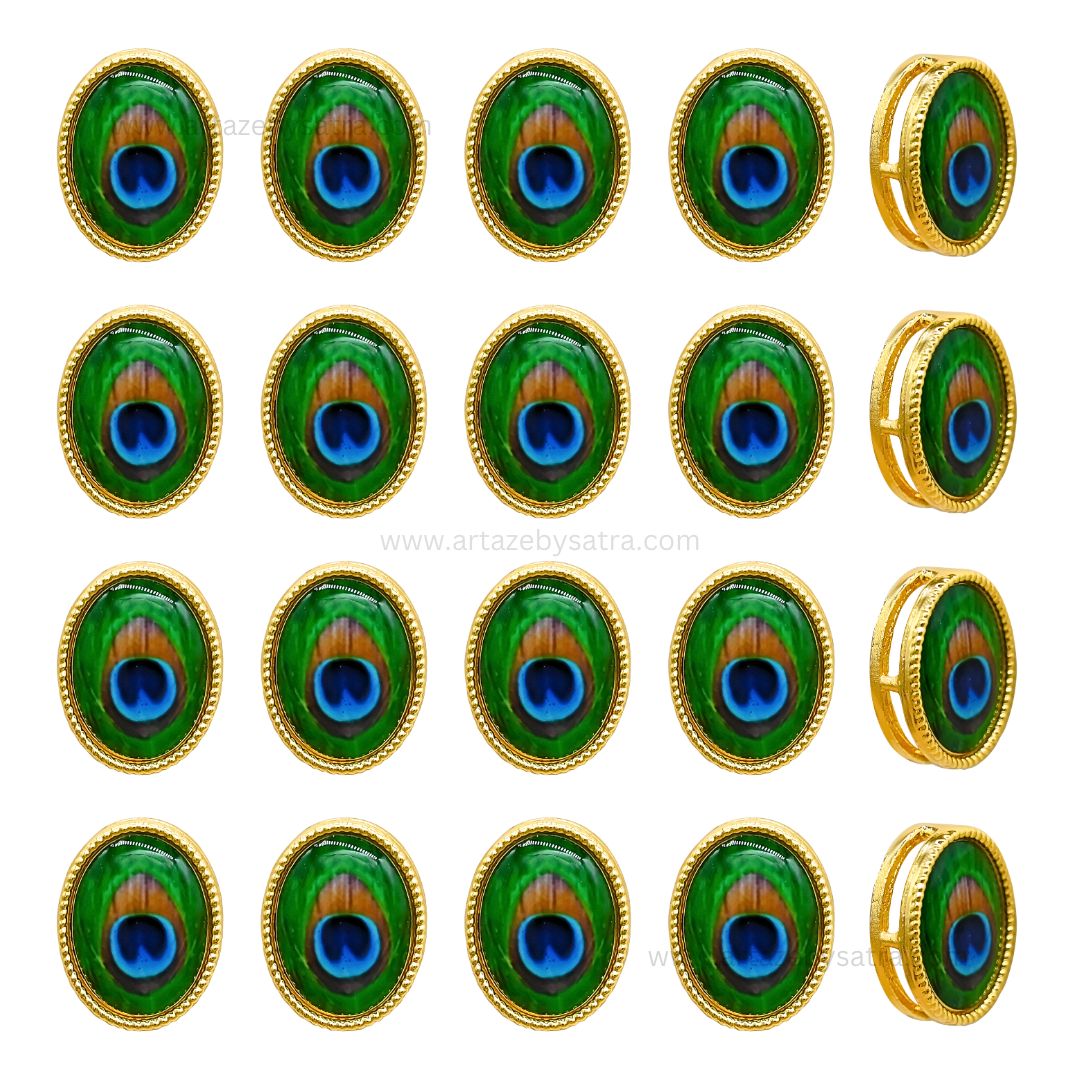 Oval Peacock Meenakari Kundan Beads | Size : 12mm | Qty : 12pcs | MK44